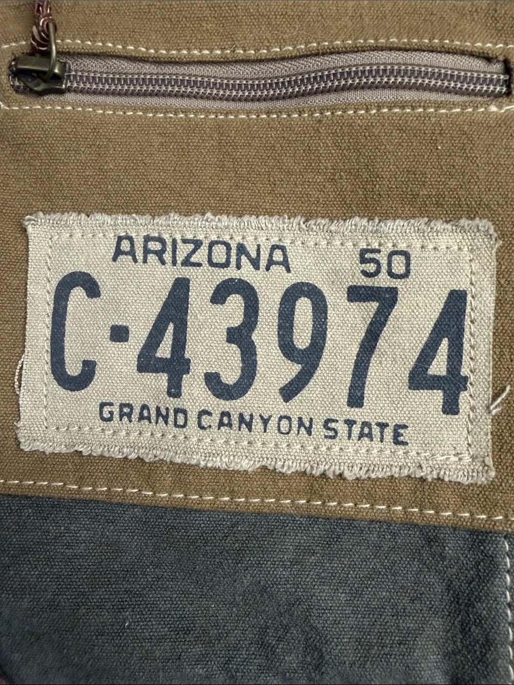 Canvas Patchwork Crossbody Bag in Olive and Tan